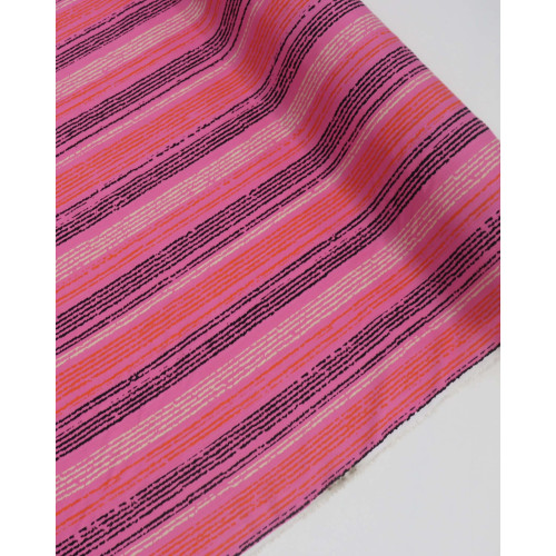 Tecido Viscose Texturizada Listras Coloridas e Rosa