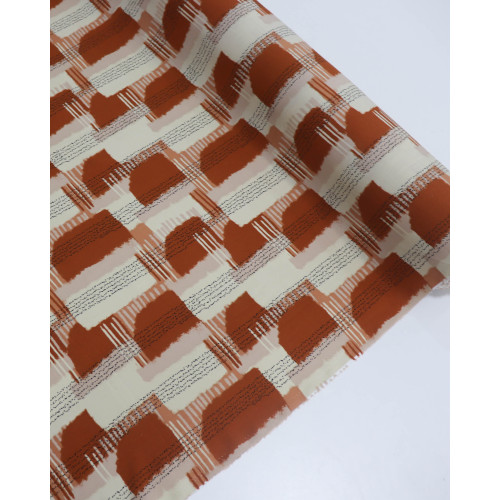 Tecido Viscose Geométrico Terracota e Bege e Listras Pontilhadas (1.4m)