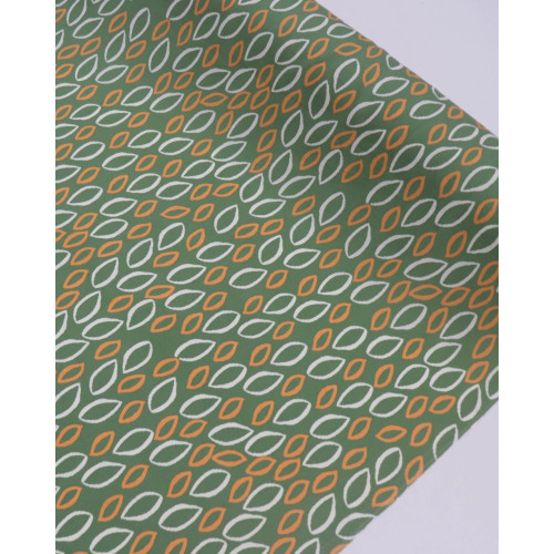Tecido Viscose Folhas em Rascunho Branco, Laranja e Verde