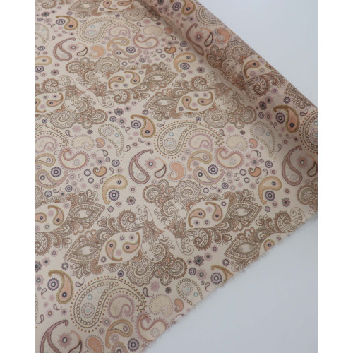 Tecido Crepe Chiffon Texturizado Italiano Paisley e Arabescos Tons de Nude