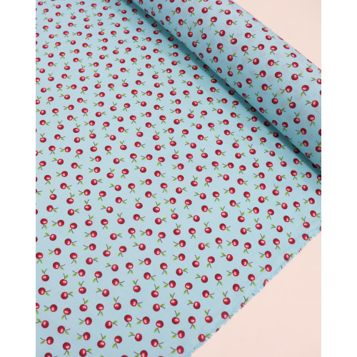 Tecido Tricoline Mista Cerejas e Azul (1m)