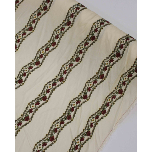 Tecido Viscose Premium Listras Onduladas Florais Colorido e Creme