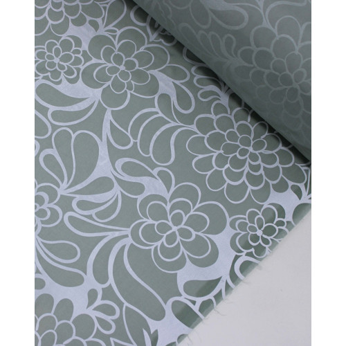 Tecido Tactel Fino Pétalas Abstratas Branco e Verde Acinzenado