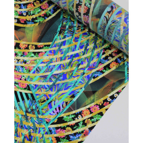 Tecido Tactel Fino Listras Ondulares Estampadas Colorido