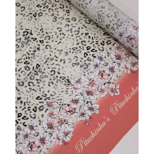 Tecido Tactel Fino Barrado Duplo Floral e Animal Print Estonado