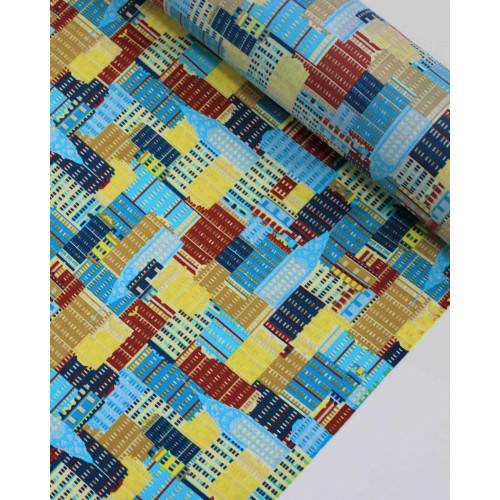 Tecido Tactel Fino Prédios Abstratos Coloridos