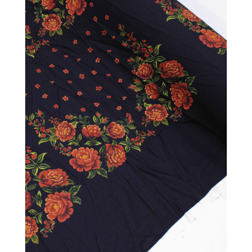 Tecido Viscose Premium Estampa Lenço em Recortes Ramos Florais Vermelho e Preto