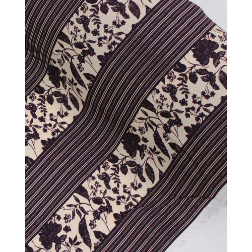 Tecido Crepe de Viscose Premium Listras Estampadas Roxo Imperial e Creme