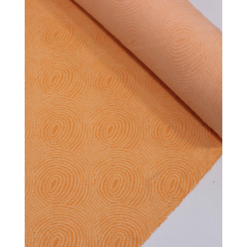 Tecido Crepe de Viscose Círculos em Riscos Branco e Laranja