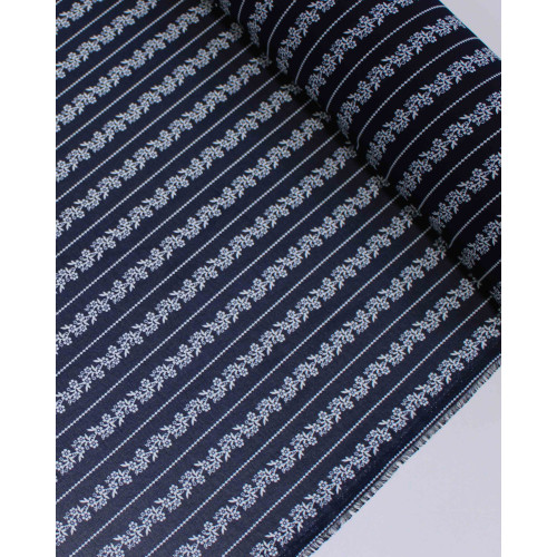 Tecido Crepe Chiffon Grosso Micro Flores em Listras Branco e Preto