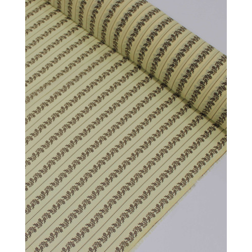 Tecido Crepe Chiffon Grosso Micro Flores em Listras Marrom e Amarelo Requinte