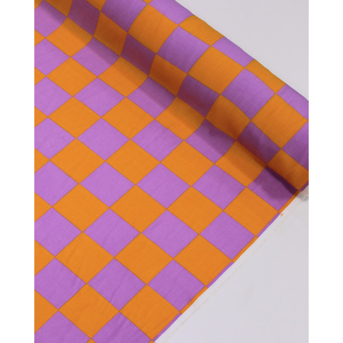 Tecido Viscose Xadrez Lilás e Laranja