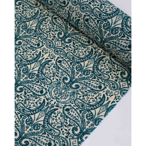 Tecido Crepe Koshibo Cashmeres Verde Esmeralda e Creme