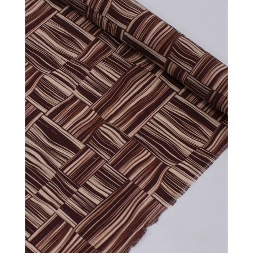 Tecido Viscose Mista Italiano Estampa Geométrica Irregular em Listras Bege e Marrom