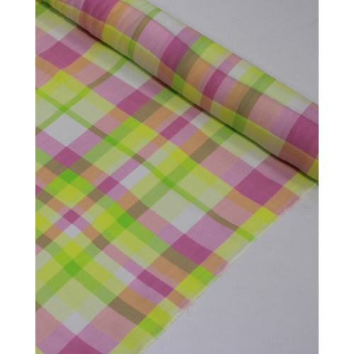 Tecido Crepe de Viscose Italiano Quadriculado Candy Color