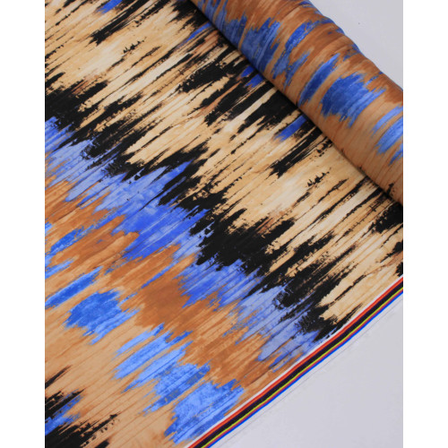 Tecido Viscose Mista Acetinada Italiano Listras Verticais em Tie Dye Tons Terrosos