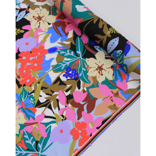 Tecido Viscose Italiano Campo Floral Abstrato Colorido