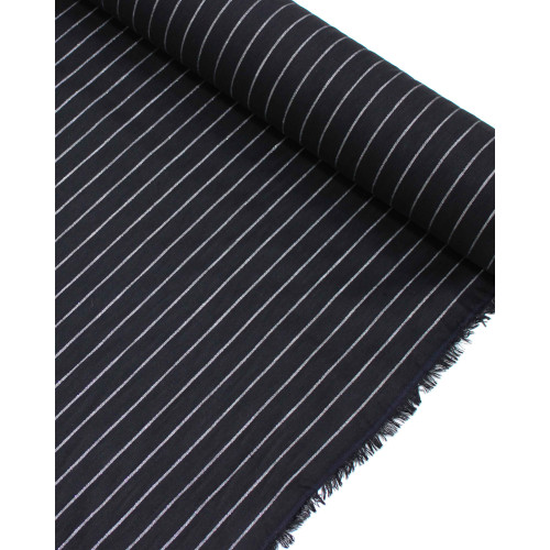 Tecido Linho Misto Italiano Risca de Giz com Lurex Preto