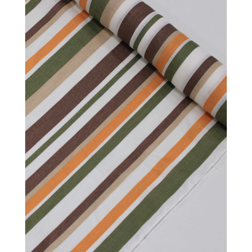 Tecido Linho Puro Italiano Multi Listras Laranja, Marrom e Verde
