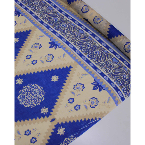 Tecido Linho Puro Italiano Barrado Vertical Muli Estampas Azul e Creme