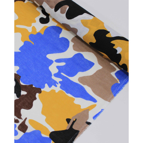 Tecido Linho Puro Italiano Camuflagem Colorida e Branco