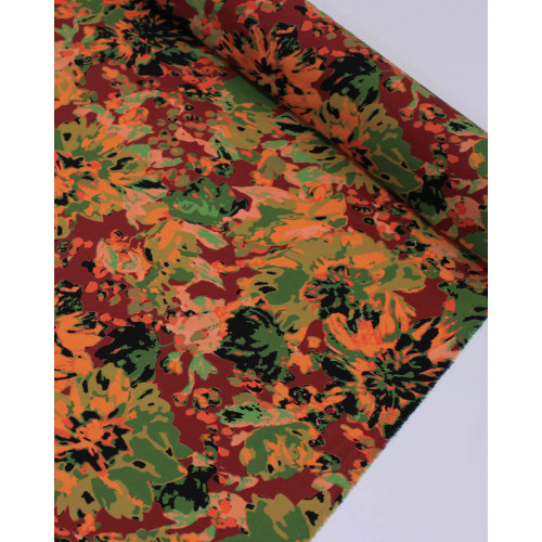 Tecido Crepe de Viscose Italiano Estampa Floral Abstrata Tons Quentes