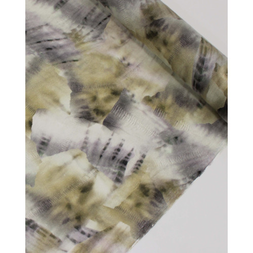 Tecido Linho Puro Italiano Estampa Abstrata em Recortes Tons de Amarelo e Tons de Cinza