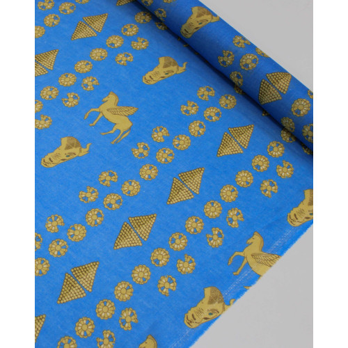 Tecido Linho Puro Italiano Búfalo e Pégaso Amarelo e Azul