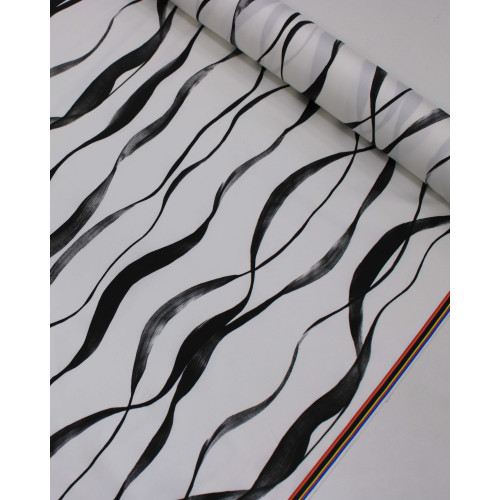 Tecido Micro Fibra Alfaiataria Italiano Listras Curvas Preto e Offwhite