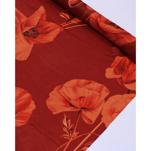 Tecido Crepe Silk Italiano Macro Flores Tons de Vermelho