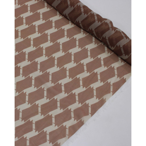 Tecido Crepe Chiffon Italiano Estampa Geométrica Irregular Castanho e Bege