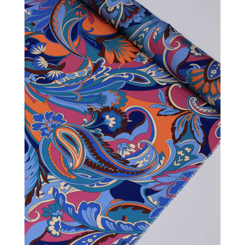 Tecido Crepe Silk Italiano Estampa Cashmere Floral Abstrata Colorido