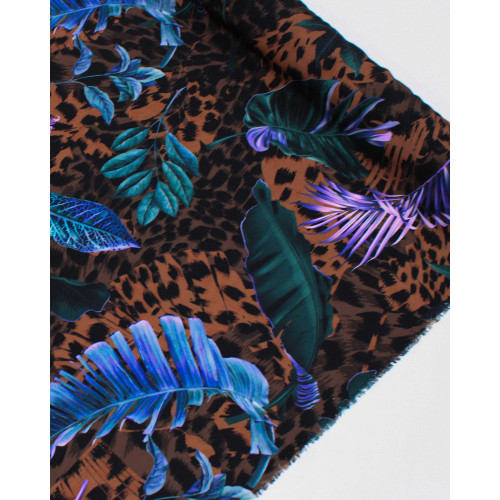 Tecido Alfaiataria Italiano Multi Estampa Folhas e Animal Print 