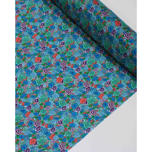 Tecido Crepe Chiffon Texturizado Italiano Tapete Floral em Listras Colorido