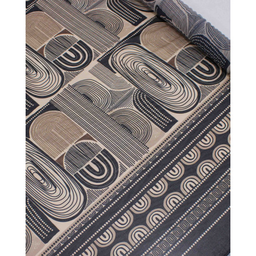 Tecido Crepe Chiffon Italiano Barrado Duplo Estampa geométrica em Listras Preto e Bege