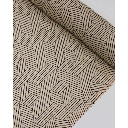 Tecido Linho Puro Italiano Estampa Geométrica Pontilhada Irregula Preto e Bege