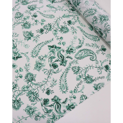 Tecido Cambraia de Algodão Ramos em Cashmere Branco e Verde