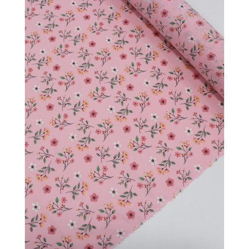 Tecido Cambraia de Algodão Jardim Floral Branco e Rosa