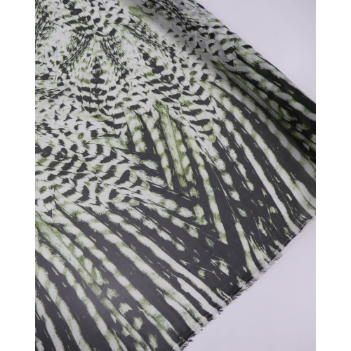 Tecido Crepe Chiffon Estampa Abstrata Branco e Tons de Verde