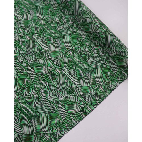 Tecido Viscose Italiano Riscos Ondulados Preto, Verde e Branco