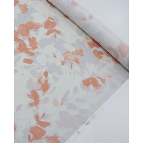 Tecido Viscose Italiano Pintura em Aquarela Flores Coral e Cinza
