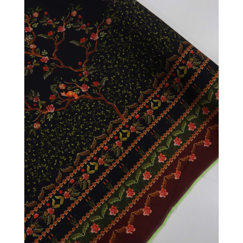 Tecido Viscose Barrado Floral e Raposas