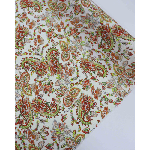 Tecido Viscose Estampa Paisley Tons Quentes e Creme