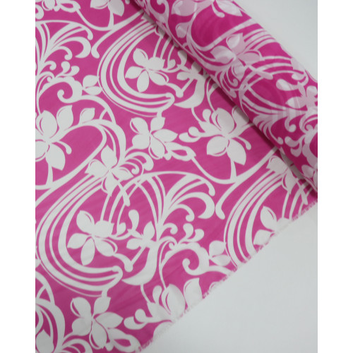 Tecido Crepe Chiffon Arabesco Floral Branco e Rosa