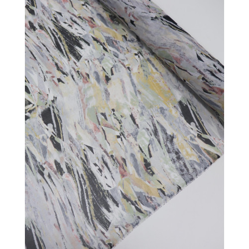 Tecido Crepe Chiffon Pinceladas Abstratas Preto e Cinza