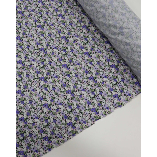 Tecido Crepe Salinas Tapete Floral Lavanda, Branco e Verde