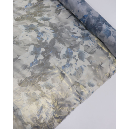 Tecido Crepe Chiffon Toque de Seda com Fóil Floral Tons Frios