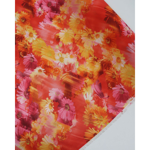 Tecido Crepe Chiffon Margaridas Tons Vibrantes