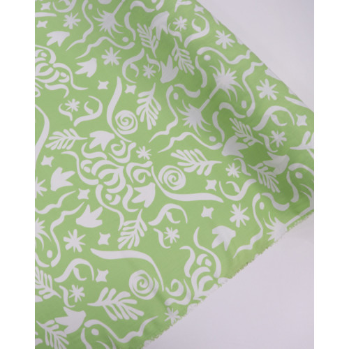Tecido Viscose Texturizada Folhas e Espirais Pistache