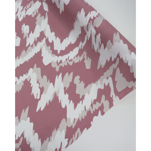 Tecido Viscose Estampa Abstrata Ondulado Sobreposto Branco e Goiaba